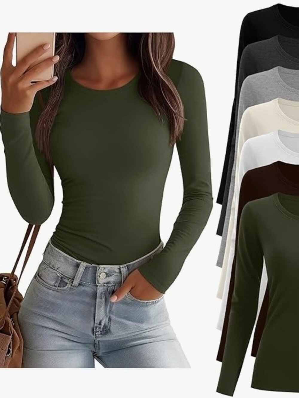 2 SM BLACK Women's Long Sleeve Tops Crew Neck Slim Fit Shirts Basic Going Tight